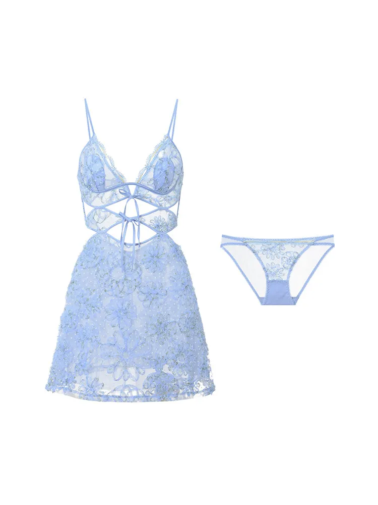 

Французская сексуальная ночная сорочка для женщин, летняя новинка 2026 года, кружевная, с подкладкой на груди, сетчатая, с цветочным принтом, на бретельках, пижама