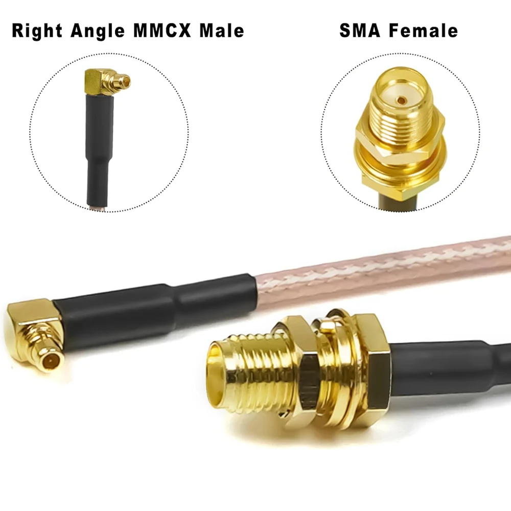 100 pieces of right-angle over-the-ear adapter cable, copper SMA female nut Jack to MMCX male plug, RG316