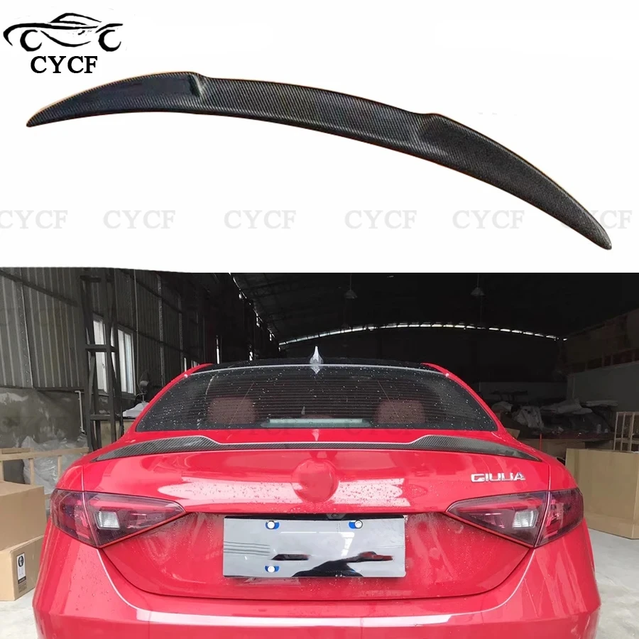 For Alfa Romeo Giulia 2015+ QV Style Carbon Fiber Tail fins Rear Deck Spoiler Duckbill Car Wing Retrofit the rear wing