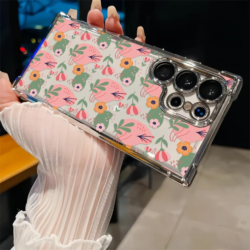 Soft TPU Shockproof Phone Case For Samsung Galaxy A51 A52 A32 A22 A12 A30 A20 A10S A52S A21S A50S Flowers Pattern Plating Capa