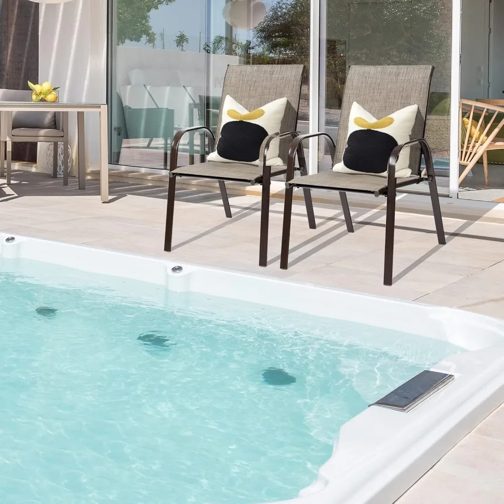 قطعتان من كراسي تناول الطعام في الفناء، كراسي بيسترو خارجية مع مساند للذراعين منحنية، قماش سهل الجفاف، إطار فولاذي معزز، عريض #4