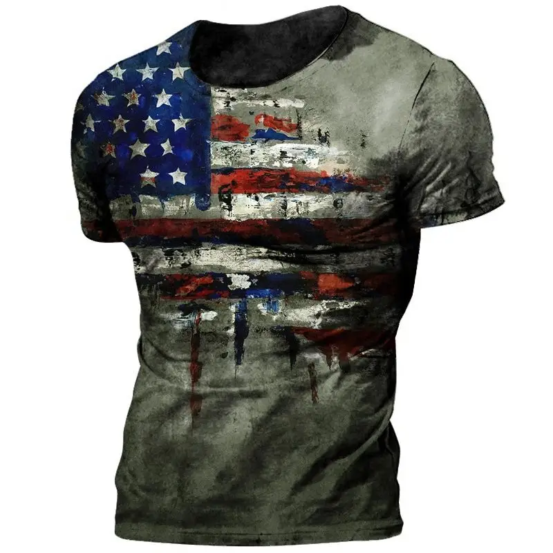 Camiseta informal de manga corta con estampado 3d para hombre, emblema nacional americano, talla grande, cuello redondo, moda urbana