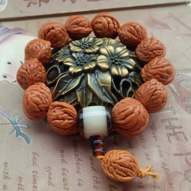 Natural Wild Qinling Tyrannosaurus Rex Walnut Stone Buddha Beads Hand String Single Circle Featured Goldfish Belly and Peach Sto