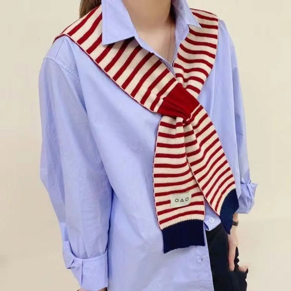 

Simple Korean Style Stripes Wraps Wool Fake Collar Cape Knitted Shawl Solid Color Blouse Shoulders Female Wool Scarf Women