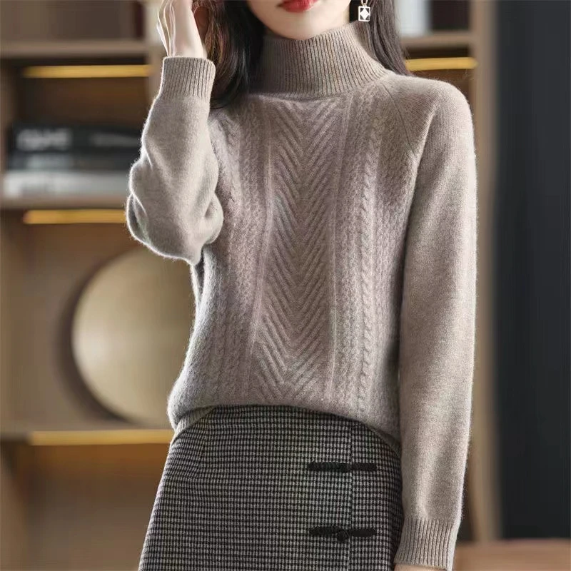 

Women Sweater Half Collar Pullovers Fall Winter Sweaters New Long Sleeves Warm Female Elastic Cashmere Knitted Tops clothing Y2k