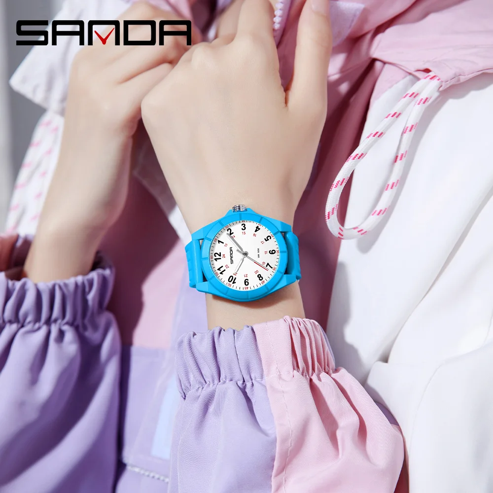 Sanda 6232 Top Brand Women's Quartz Simple Fashion Strap with Night Light Waterproof Silicone Strap Student Watch