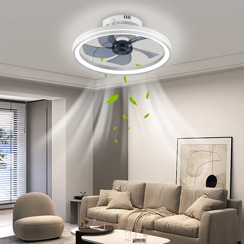 スマートサイレントシーリングファンライト、6段階速度調整、無段階調光、タイマー機能付き、寝室、書斎、リビングルーム用ランプ