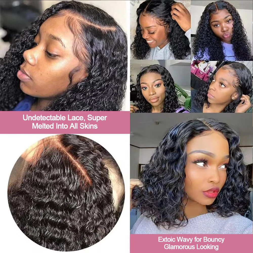 100% Human Hair Deep Wave Bob Wig 13x4 HD Lace Frontal Glueless 250% Density Pre Plucked With Baby Hair For Black Women Ships from Local Warehouse - view 6