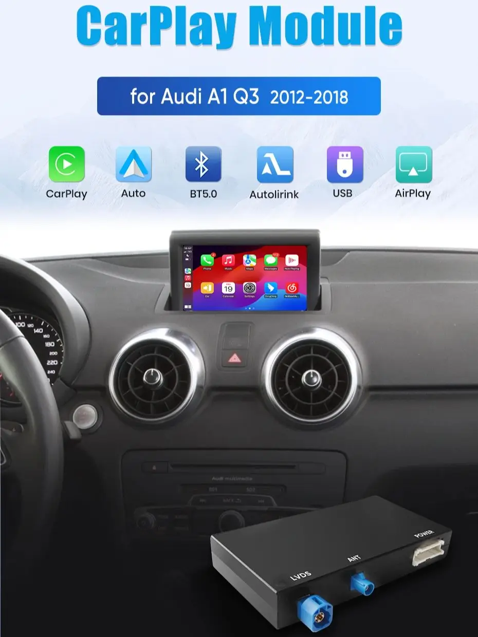 Dekoder Junsun Wire/Wireless CarPlay Android Auto do Audi A1 Q3 2012-2018 System RMC H+NR Bluetooth AirPlay MirrorLink — 2