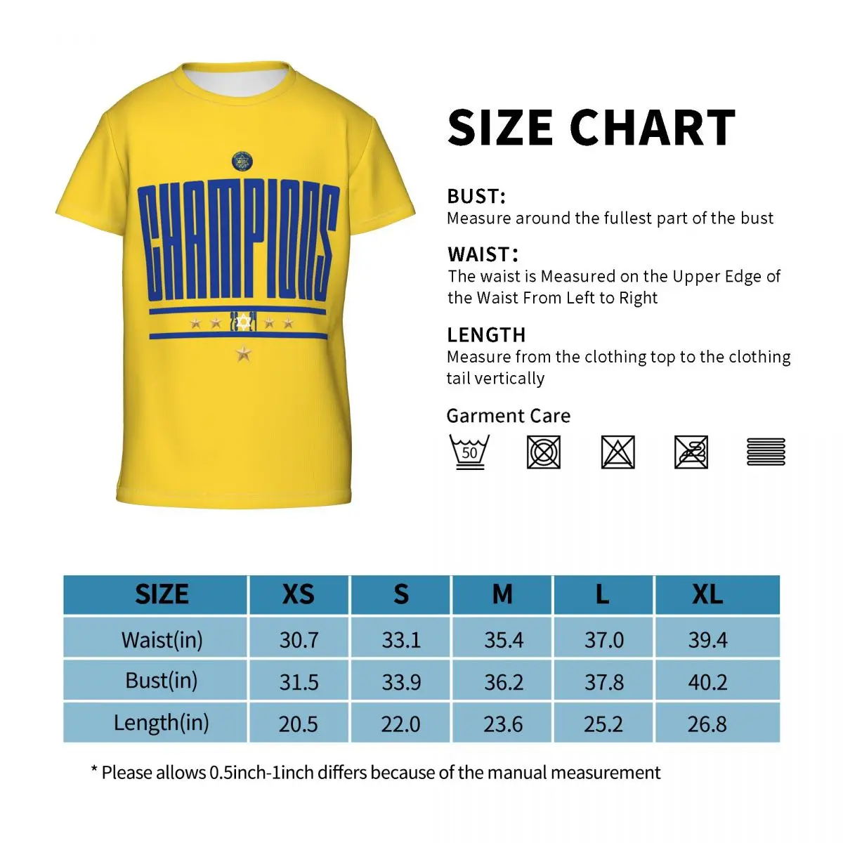 Maccabi Tel Aviv Champions T Shirt - Short Sleeve Crew Neck Soft Fitted Tee Shirts for Teen Girl & Boy