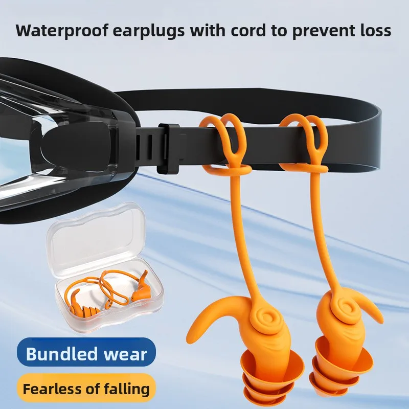 Anti-Loss Rope Swimming Earplugs 3 Layer Noise Reduction Silicone Ear Plugs for Sleep Swim Travel Men Women Students