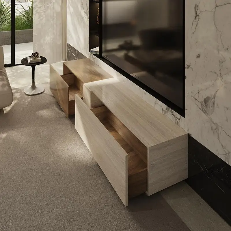 Natural Stone Media Console, Modern TV Stand with Soft-Closing Drawers, EO Certified & Spacious Storage, Customizable Design