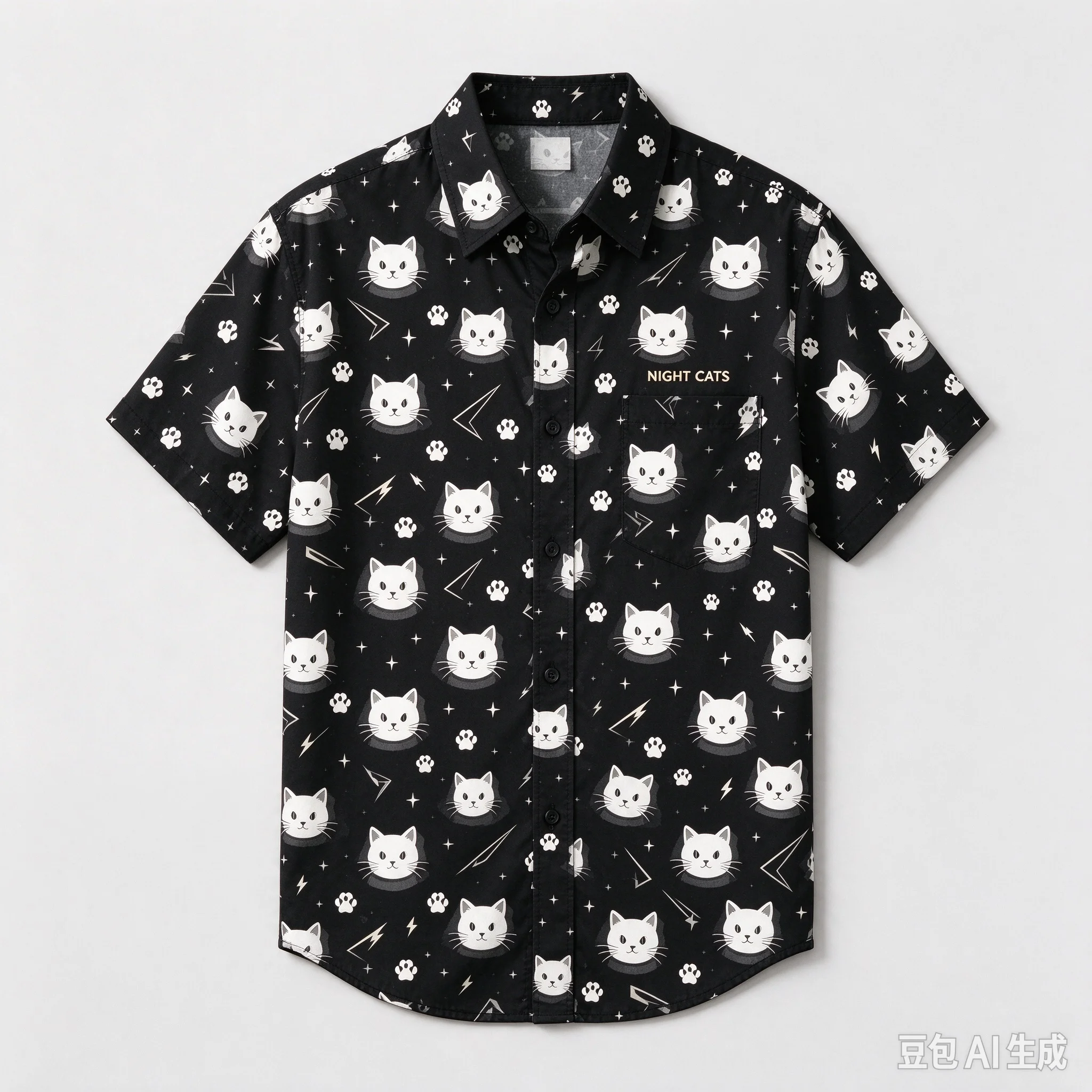 Men Women Unisex Allover Cat Print Short Sleeve Shirt Casual Button Down Tops Loose Fit Cotton Linen Animal Pattern Shirt Daily