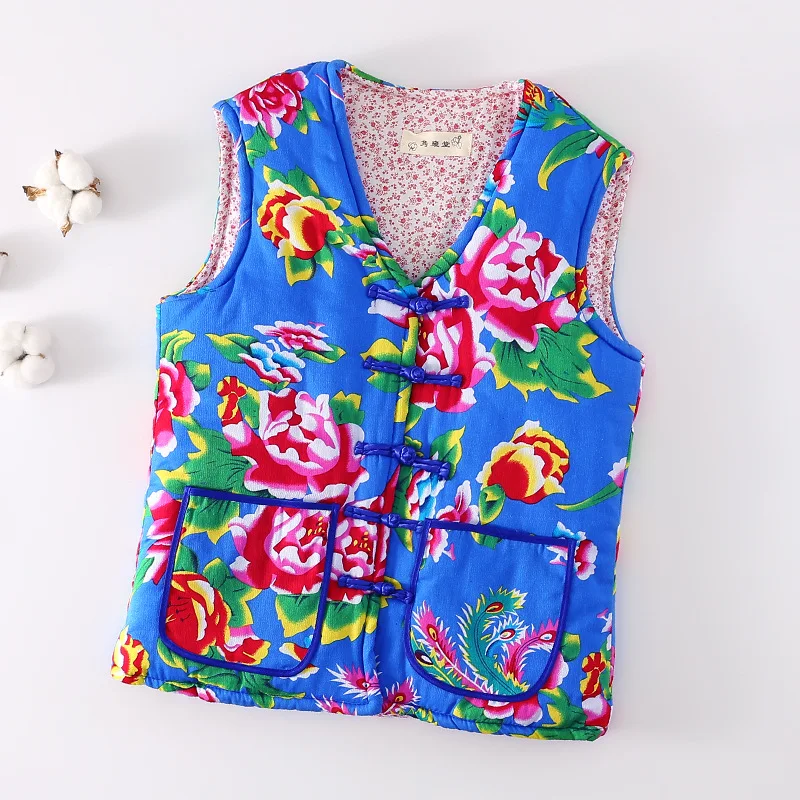 

Style Northeast Big Flower Cloth Silk Cotton VestAutumn and Winter Thickened Warm Vest Adult Slim Cotton Clothing Vest Ethnic