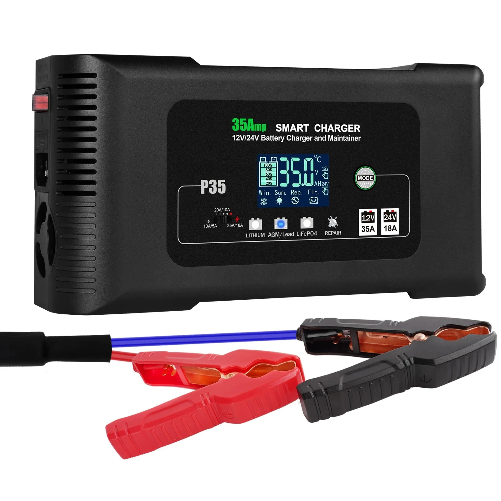 P35 Smart Battery Charger, 12V35A 24V18A for Car Motorcycle Lead Acid & AGM Battery