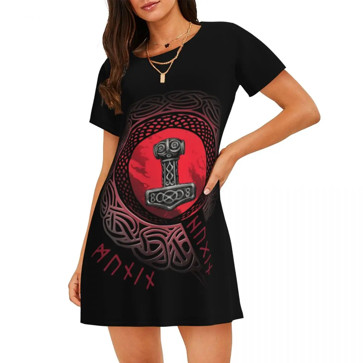 

Custom V-Vikinges Mjolnir Short Sleeves Women Nightdress Sleeping Womens Nightgown Norse Valhalla Odin Dress Sleeve Nightgowns