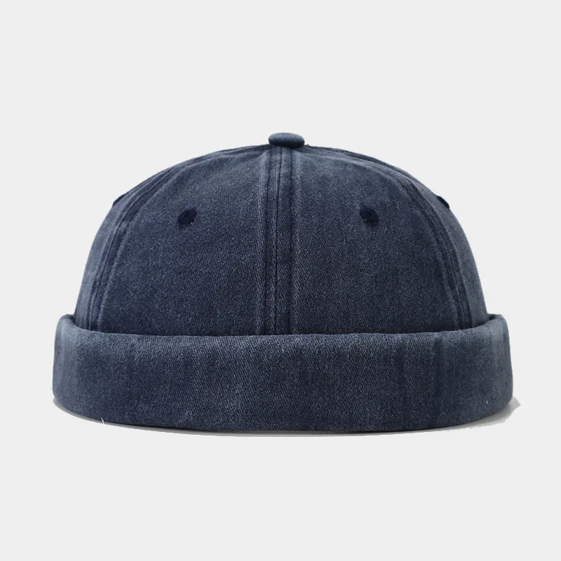 Einfarbig Gewaschen Docker Beanie Brimless Cap Mode Hip Hop Männer Schädeldecke Einfarbig Manschette Docker Fischer Mützen Straße Hüte – Detail 13