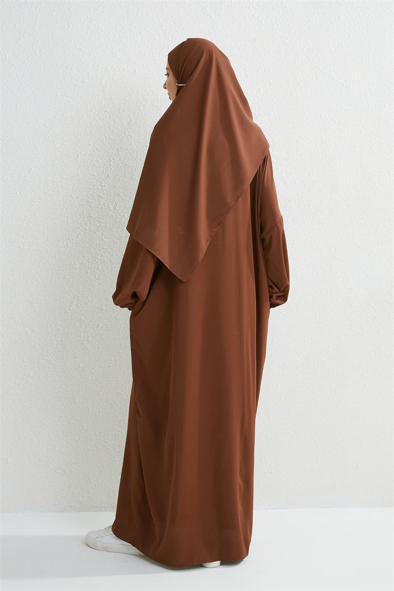 Muslim Abaya Prayer Dress Islamic Clothing Women Jilbab One-piece Hooded Smocking Sleeve Dubai Saudi Black Robe Turkish Modesty