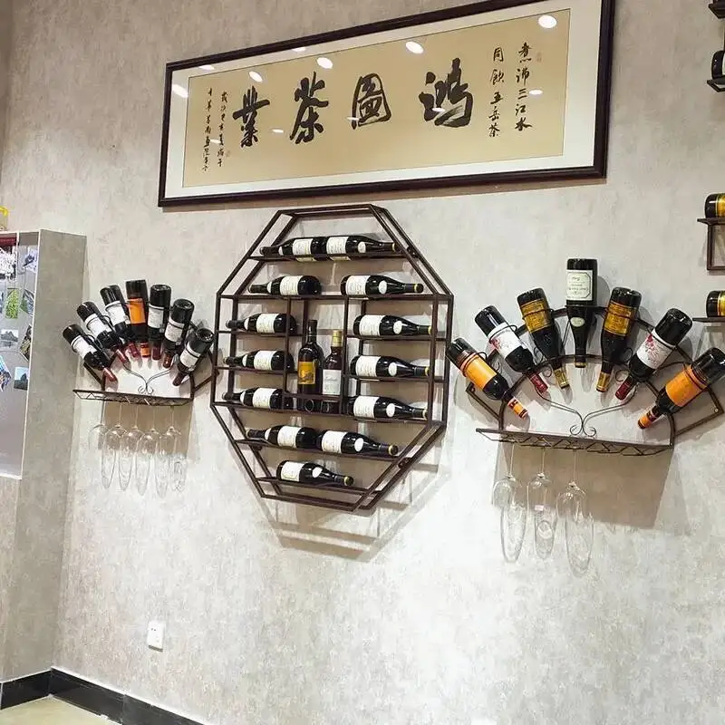 Rak Anggur Dinding Gaya Industrial Unik, Lemari Anggur, Rak Minuman, Furnitur Rumah