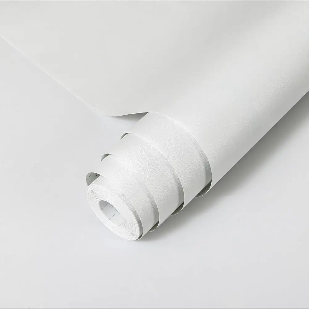 

White Contact Wallpaper Peel And Sti White Contact Paper For Cabinets Removable Wallpaper Self-Adhesive Solid Color Wallpapers