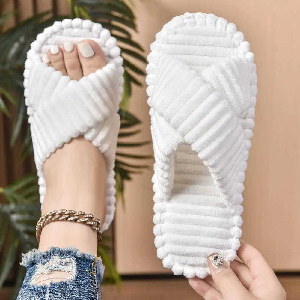 

Women Bedroom Slippers Open Toe Plush Slides for Women Men Cozy Band Bedroom Slippers Anti-skid Indoor House Shoes Comfy Trendy