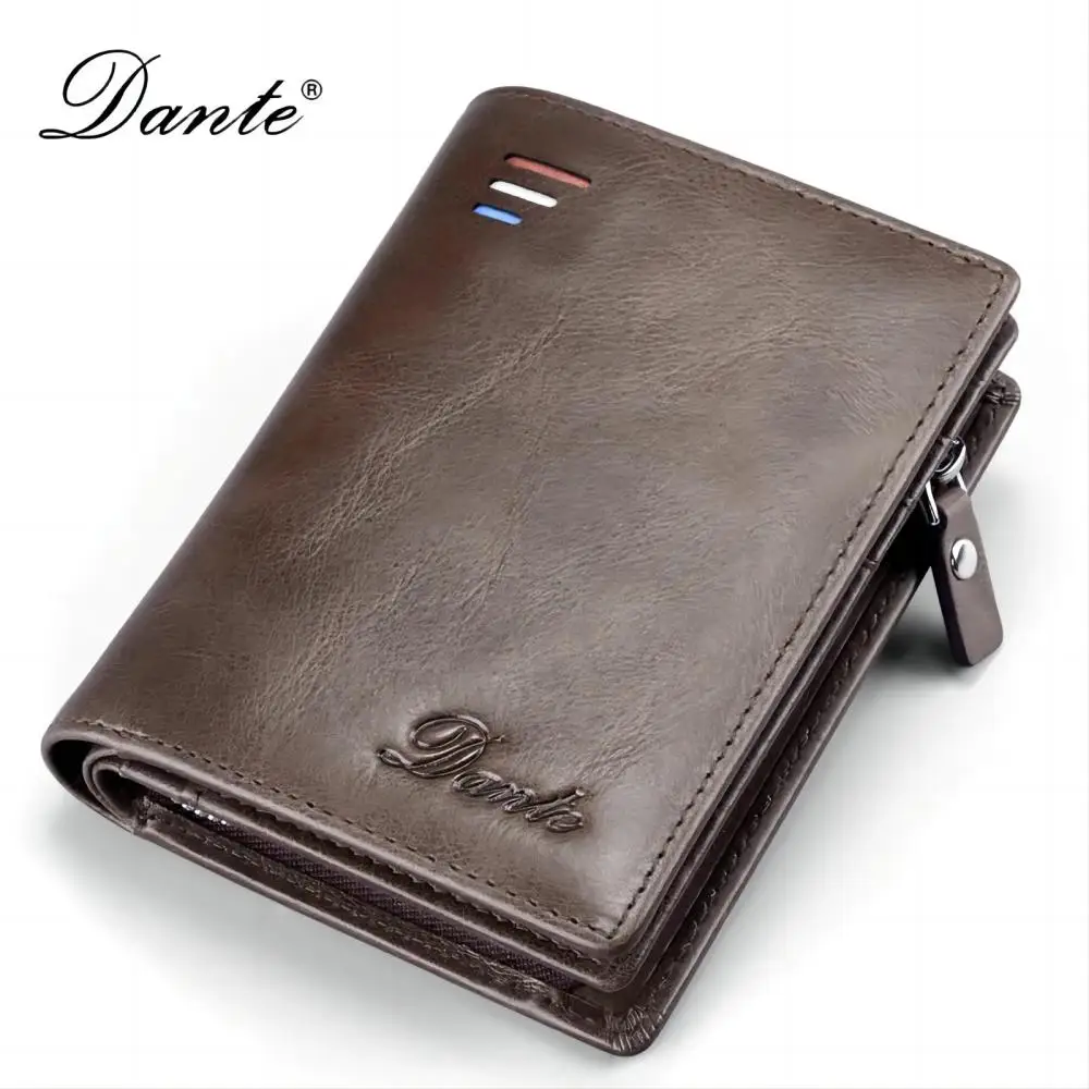 Men's wallet 100% genuine leather short RFID anti-theft brush zero wallet zipper wallet multifunctional large capacity card bag