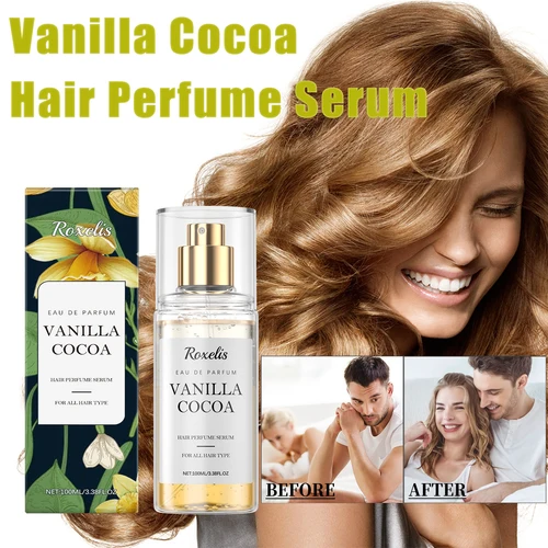 Imagen 1 del producto Suero con Perfume para el cabello de vainilla, Spray de larga duración, fragancia fresca, aceite de ricino, esencia para el cuidado del cabello para alisar el cabello seco y dañado