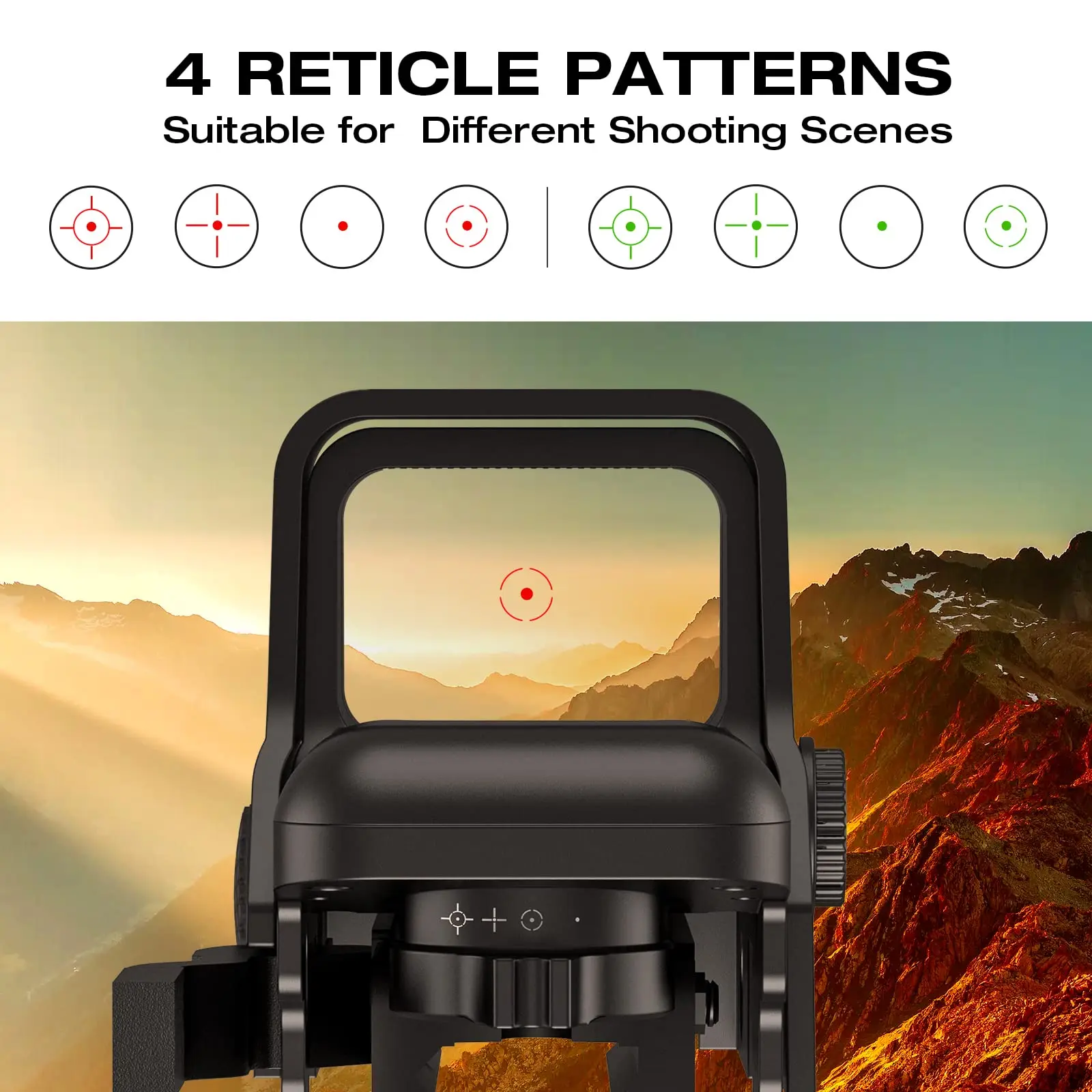 MidTen Scope Riflescope 1X22X33mm Red Green Dot 4 Reticles Sight Quick Detach Optical Collimator  Mount 20mm Rail