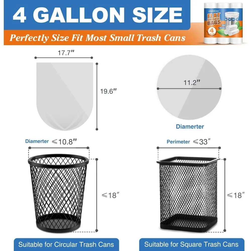 4 Gallon 105 Count Small Trash Bags Mini Garbage Bags for Wastebasket Bin Liner Unscented Kitchen Bedroom Office Bathroom Dorm Room Essentials