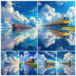 Painting by Number Kit Hand Dream Sea Train Landscape DIY Acrylic Painting Acrylic Artwork Art Gift Home Decoration