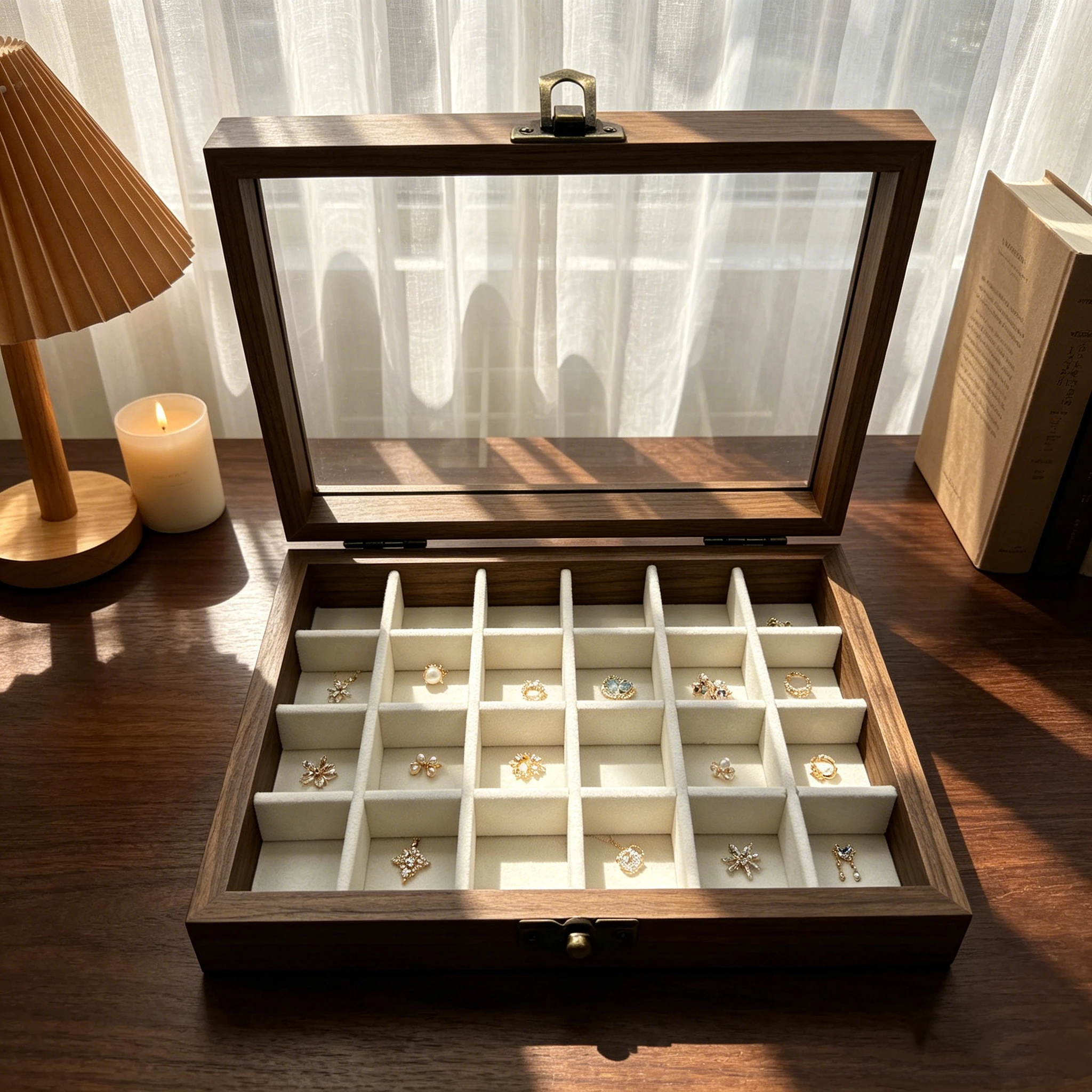 24-Slot Jewelry Storage Box, Suitable for Storing Various Jewelry Items Such as Rings, Earrings, and Stud Earrings, with Dust-Pr