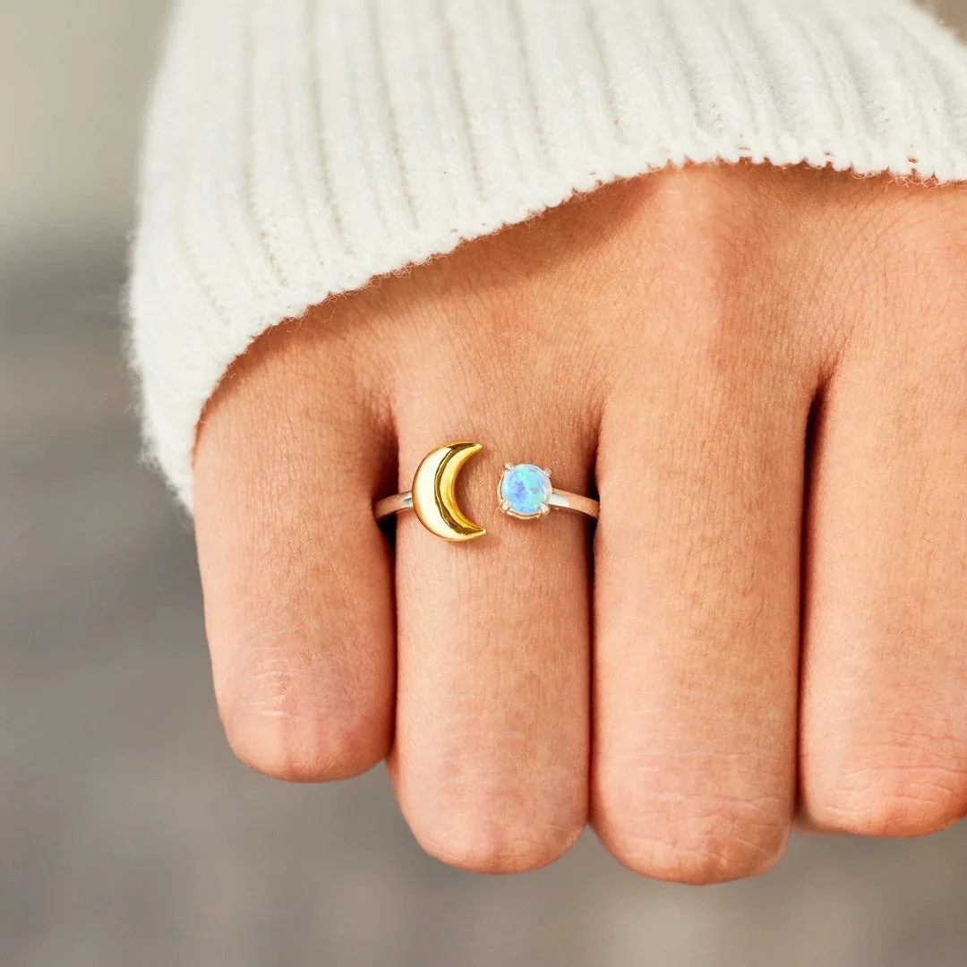Ins Fashion 925 Silver Australian White Opal Moon Layered Rings Dainty Gold Moonstone Open Finger Band Chic Women Gift Jewelry