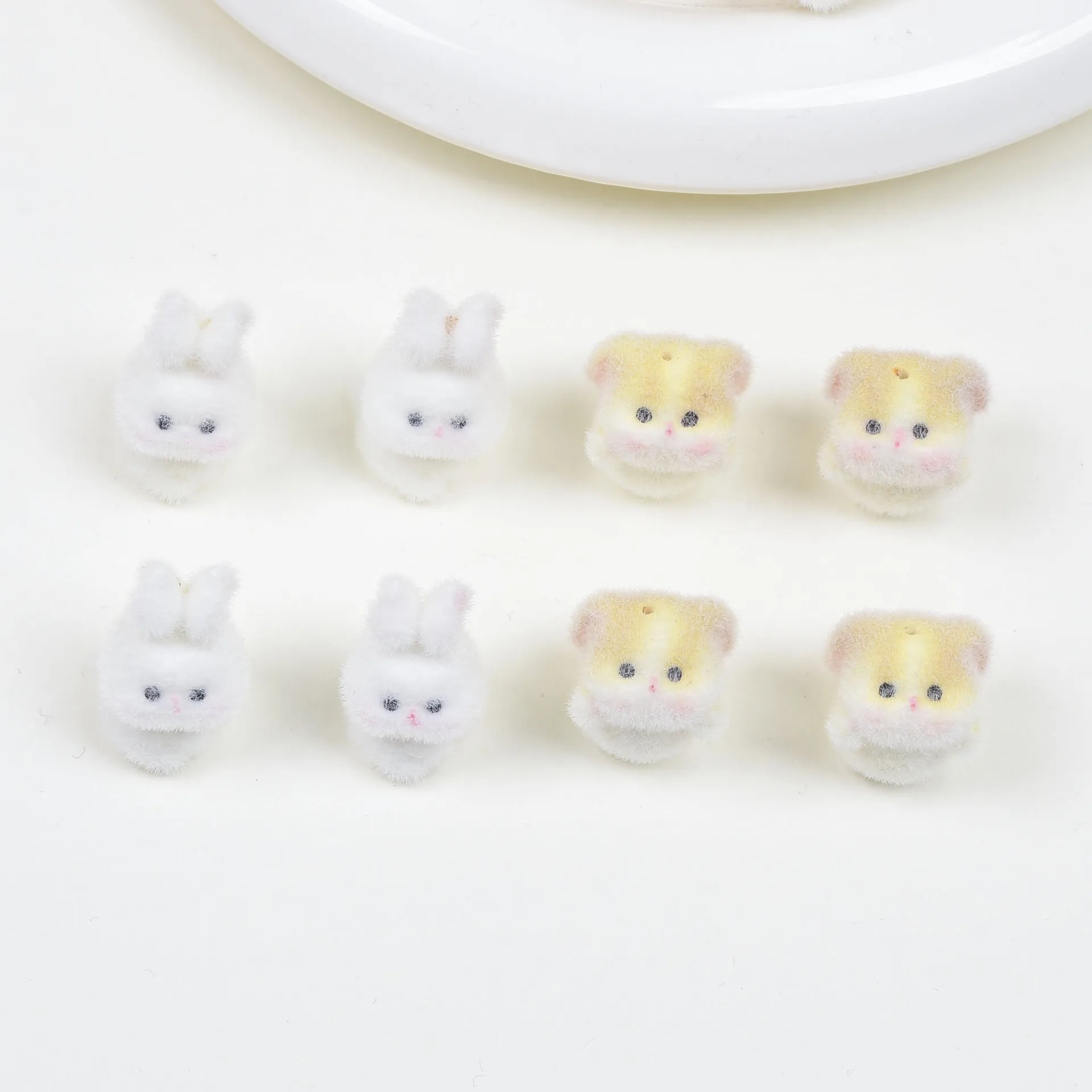 5Pcs Flocked Bunny Charms Cute Fat Rabbit Resin Pendants For DIY Earrings Hair Accessories Phone Strap