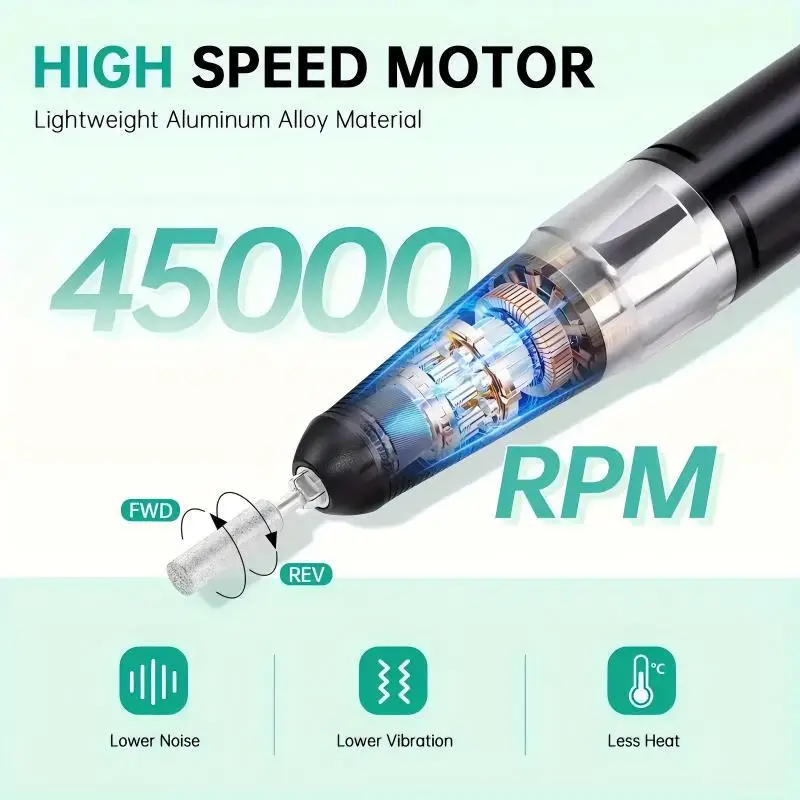 Taladro eléctrico para uñas de 45000RPM, máquina de manicura con pantalla LCD, Kit de lima de uñas profesional Cordles para equipos de uñas acrílicas