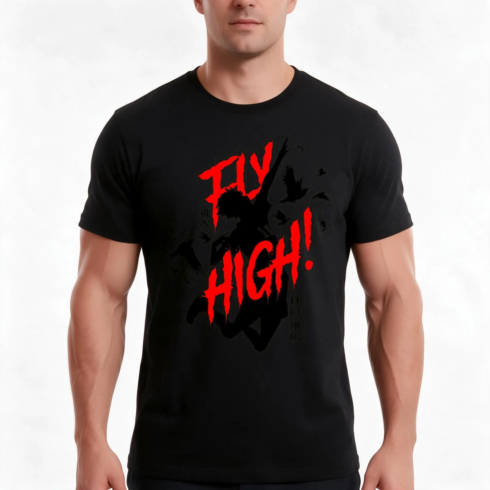 Silhouette High Fly T-Shirt, Summer Casual Cotton Tee, Oversized Streetwear Tops, Vintage Graphic Print, Loose Fit Short Sleeve