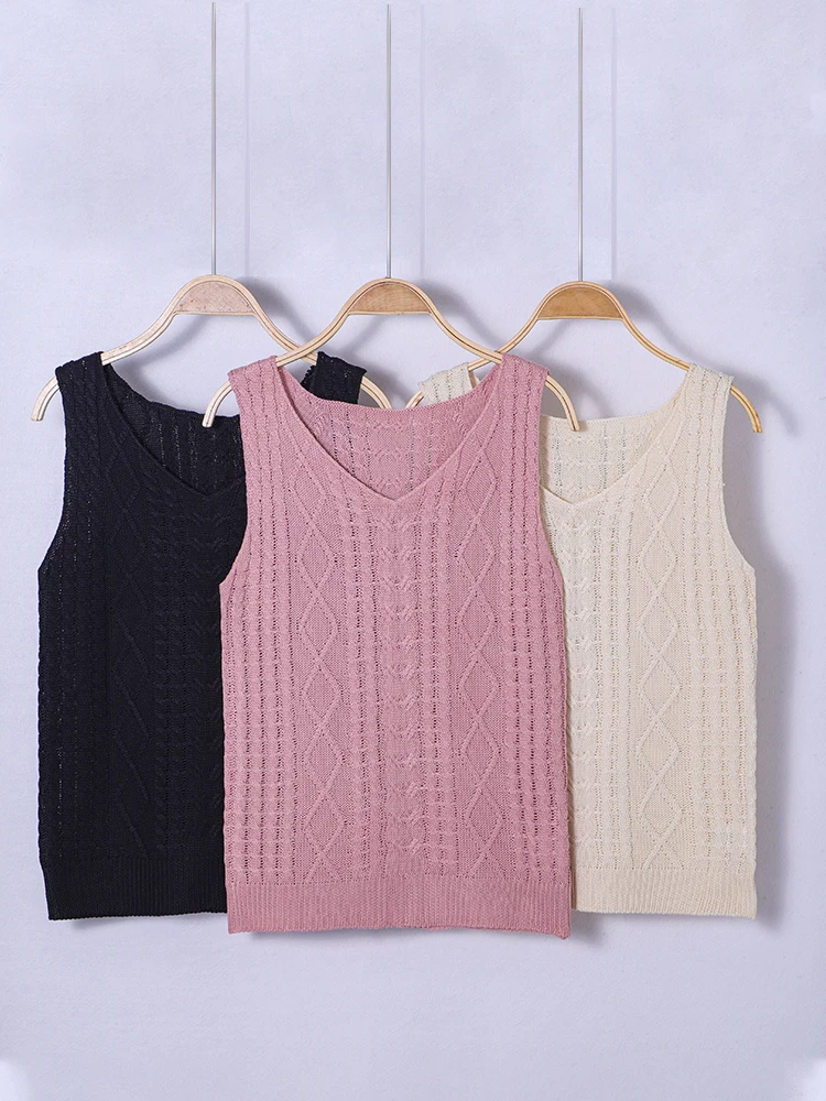 

Женский летний элегантный вязаный жилет с v-образным вырезом, однотонный топ с бриллиантами, повседневный модный вязаный жилет