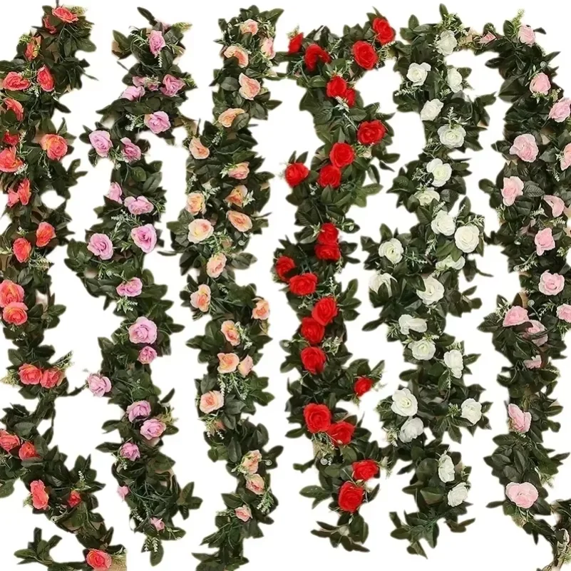 

Artificial Rose Vine Silk Hanging Flowers Valentine Wedding Arch Festival Rattan Fake Plant Outdoor Garland Romantic Home Decora