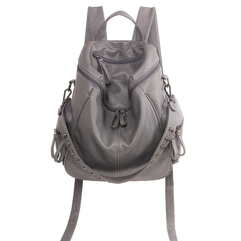 Mochila De textura de cuero suave para mujer, de gran capacidad bolso de viaje, impermeable