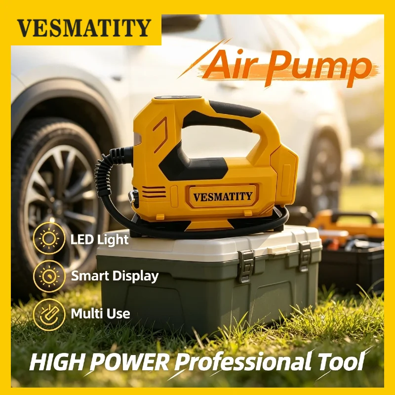 VESMATITY Cordless Tire Inflator Electric Pump Air Compressor Portable High Speed Heavy Duty for 18V Battery for DeWALT Battery