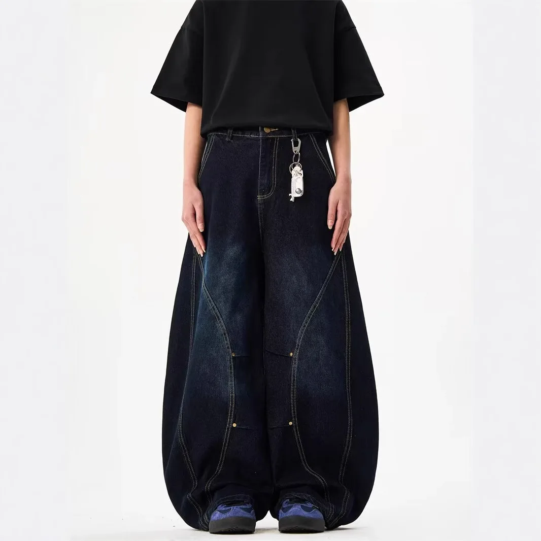 American Retro Washed Scimitar Jeans Men's 2026 Spring Casual Loose Sickle Wide-leg Pants