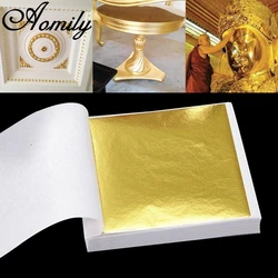 Aomily 9X9ซม.100แผ่นปฏิบัติ K Pure Shiny Gold Leaf Gilding เฟอร์นิเจอร์เส้นกำแพงหัตถกรรมหัตถกรรม gilding ตกแต่ง