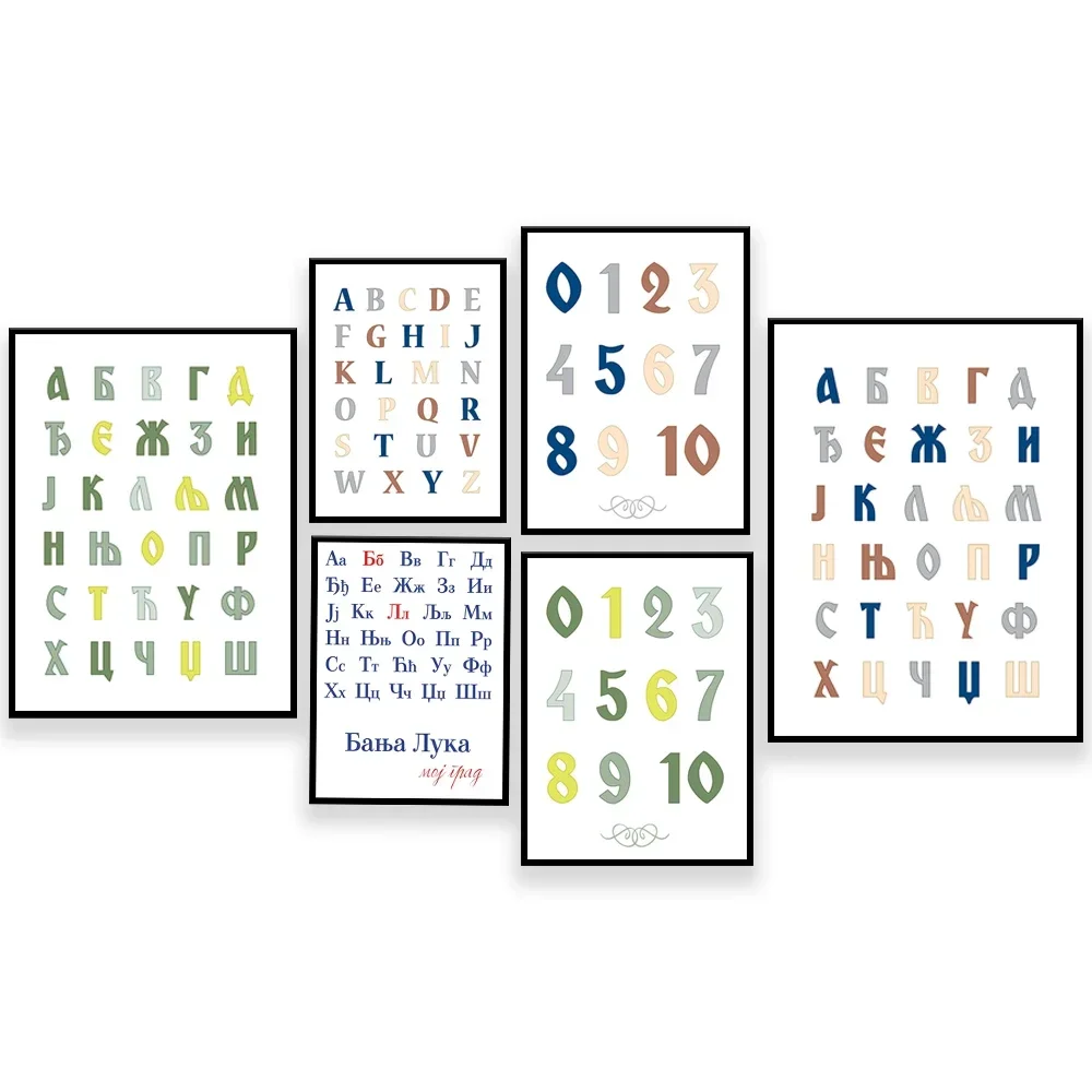Serbian Alphabet Serbian Poster Cyrillic Alphabet Balkan Art Cyrillic Canvas Painting for Kids Serbian Playroom Decoration