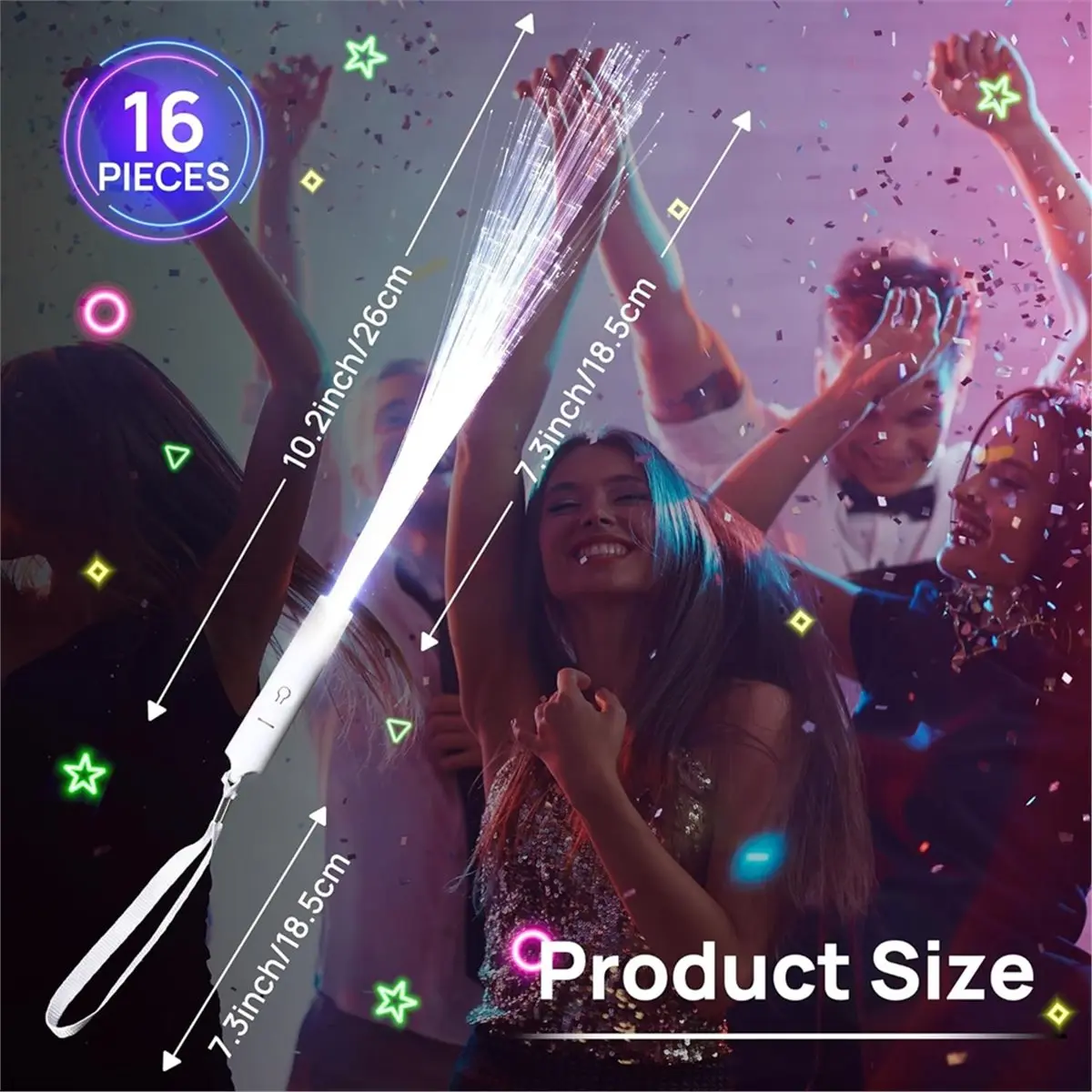 Utility Design 16Pcs Fiber Optic Wand White Glow Sticks LED Wedding Wand Light Up Party Favor Sticks Flashing Wand with 3 Light