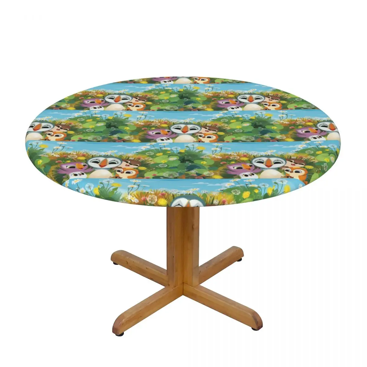 Puffin Rock Cartoon Waterproof Round Tablecloth Oilproof Table Cloth for Kitchen Events Dining Table Cover
