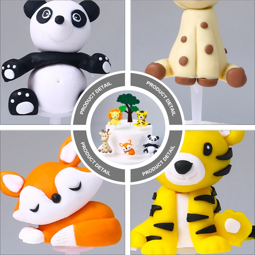 

5pcs Animal Cake Toppers Polymer Clay Decorations Birthday Party Supplies Vivid Designs Themes Celebrations Cake Decor