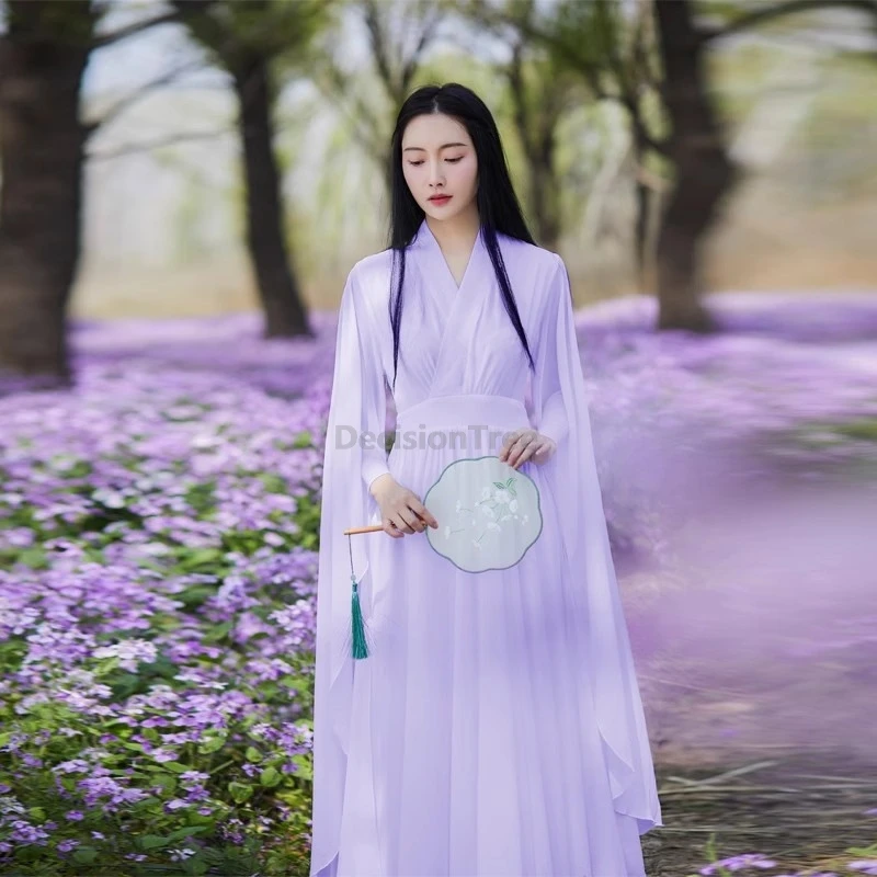 New Chinese-style spring summer chiffon dress Zen-inspired national style fairy robe slimming Hanfu long dress