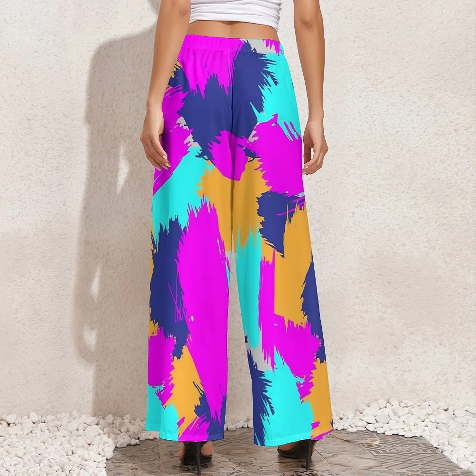 80s Color Block Print Pants High Waist  Classic Trousers Harajuku Graphic Wide Pants