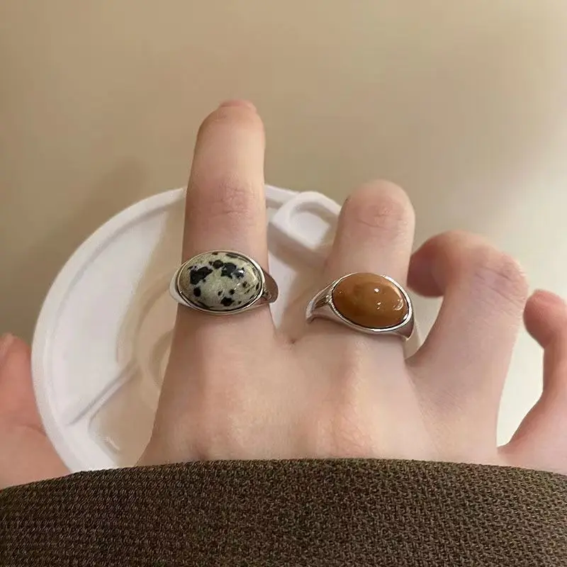 ファッションヴィンテージタイガーアイストーンブラウンラウンドオープンリング女性女の子美的パンクグランジトレンディジュエリーギフト卸売