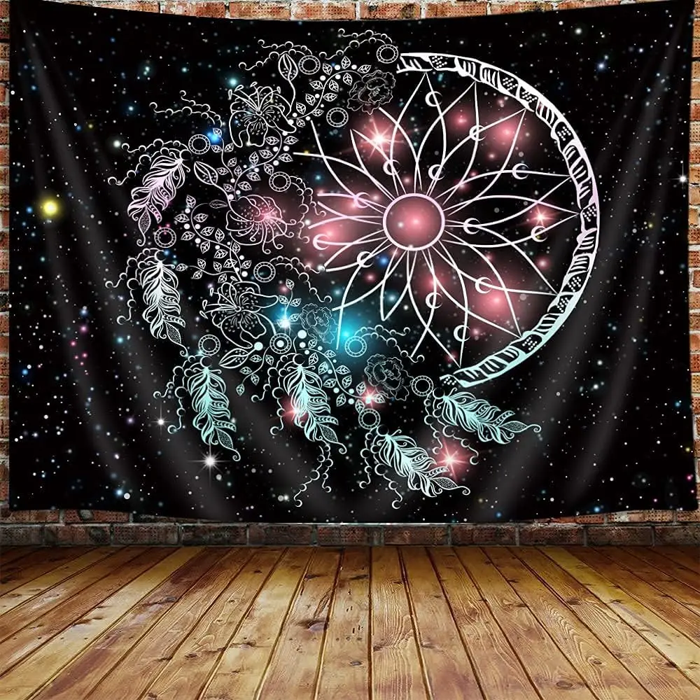 Colorful Dream Catcher Tapestry, Dreamcatcher Feather Galaxy Tapestry Boho Girly Wall Hanging Poster Blanket for College Dorm
