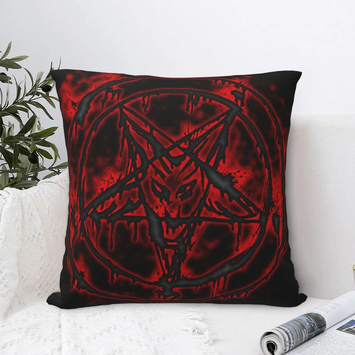 Pentagram-Satanism-Sigil-Of-Baphomet-Devil Square Pillowcase Polyester Pillow Cover Decor Comfort Throw Pillow For Home Sofa